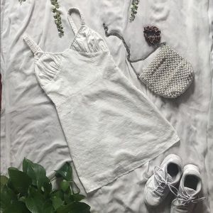 White mimi strap dress with floral embroidery